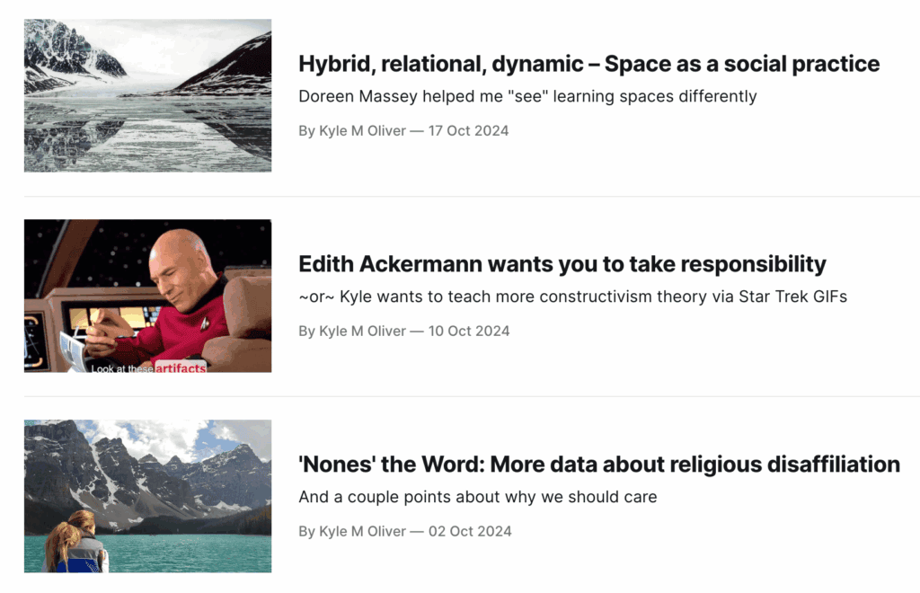 Screenshot of website article listing